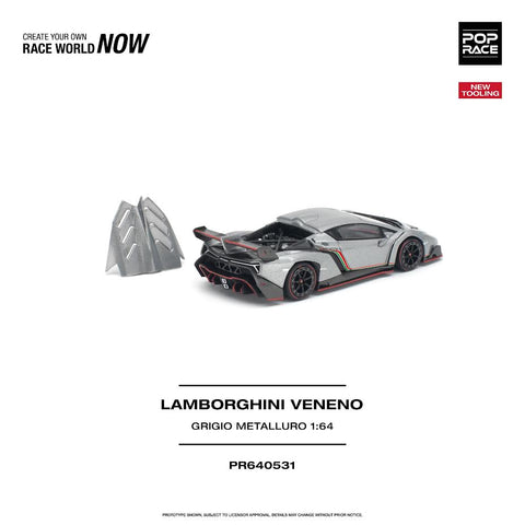 Pop Race 1/64 Lamborghini Veneno Grigio Metalluro