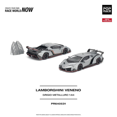 Pop Race 1/64 Lamborghini Veneno Grigio Metalluro