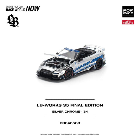 Pop Race 1/64 LB-Works 35GT-R Final Edition - Silver Chrome