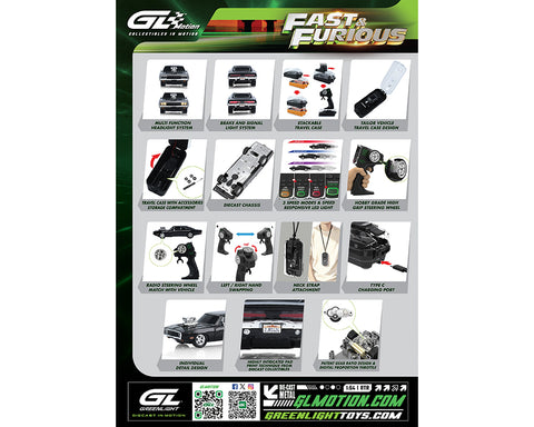 Greenlight Motion 1/64 RC The Fast & The Furious 1970 Dodge Charger “Dom’s Charger” Combo Set