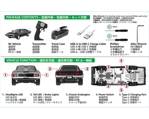 Greenlight Motion 1/64 RC The Fast & The Furious 1970 Dodge Charger “Dom’s Charger” Combo Set