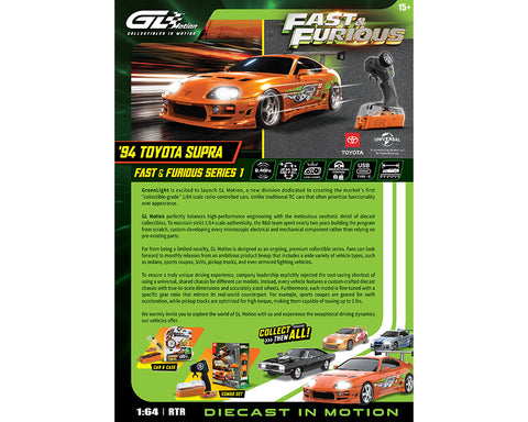Greenlight Motion 1/64 RC The Fast & The Furious 1994 Toyota Supra “Brian’s Supra” Combo Set
