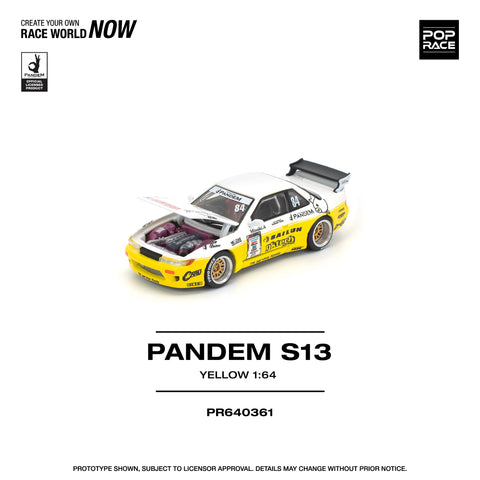Pop Race 1/64 Pandem Silvia S13 2020 D1 Lights Yellow/White