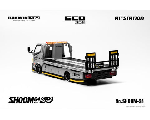 Shoom64 1/64 DarwinPRO Airforce Hino 300 Custom Drop-Bed Car Carrier – Grey