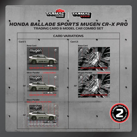 (INCOMING) Tarmac Works 1/64 Honda Ballade Sports Mugen CR-X Pro Silver Model Car + Trading Cards Combo Set Global64