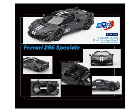 BBR 1:64 Ferrari 296 Speciale – Grigio Silverstone Opaco - GT Hobby Store