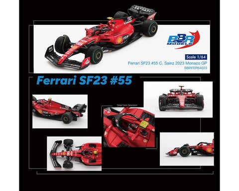 BBR Models 1:64 Ferrari F1 SF23 55 C. Sainz 2023 Monaco GP - GT Hobby Store