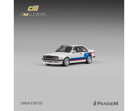 CM Model 1:64 BMW M3 E30 Alpine Pandem – White with M Tri - Stripes - Limited Edition - GT Hobby Store
