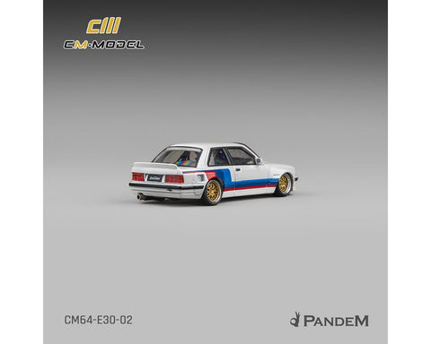 CM Model 1:64 BMW M3 E30 Alpine Pandem – White with M Tri - Stripes - Limited Edition - GT Hobby Store