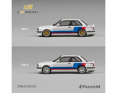 CM Model 1:64 BMW M3 E30 Alpine Pandem – White with M Tri - Stripes - Limited Edition - GT Hobby Store