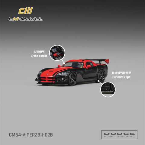 CM Model 1/64 Dodge Viper ACR(ZBII) Viper Black With Red - GT Hobby Store