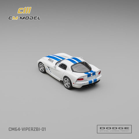 CM Model 1/64 Dodge Viper(ZBI) Stone White With Blue Racing Stripes - GT Hobby Store