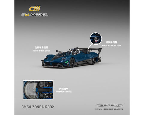 CM Model 1:64 Pagani Zonda Revolution Barchetta Blue Fullcarbon – Limited Edition - GT Hobby Store