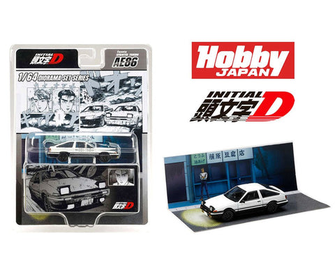Hobby Japan 1:64 Initial D Diorama Set Series Toyota SPRINTER TRUENO (AE86)/ INITIAL D Takumi Fujiwara VS Takeshi Nakazato with Collector Card - GT Hobby Store