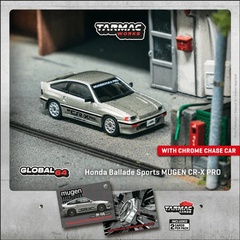(INCOMING) Tarmac Works 1/64 Honda Ballade Sports Mugen CR-X Pro Silver Model Car + Trading Cards Combo Set Global64 - GT Hobby Store