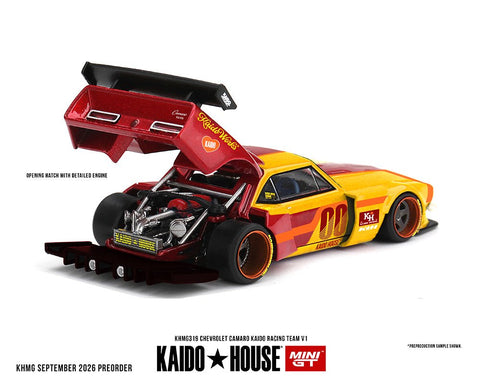 Kaido House x Mini GT 1/64 Chevrolet Camaro Kaido Racing Team V1- Red with Yellow Two-Tone - GT Hobby Store