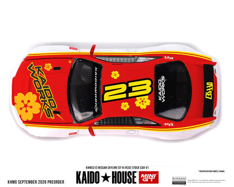 Kaido House x Mini GT 1/64 Nissan Skyline GT-R (R33) Kaido Stock Car V1 – White w/ Red Two-tone - GT Hobby Store