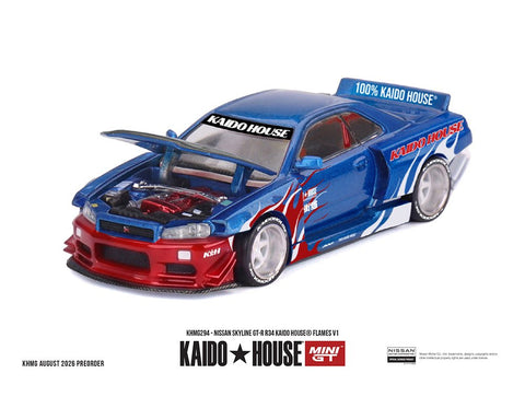 Kaido House x Mini GT 1/64 Nissan Skyline GT-R R34 Kaido House Flames V1 - GT Hobby Store
