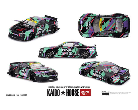 Kaido House x Mini GT 1:64 Nissan Skyline GT - R R34 Kaido Works (V2 Aero) HKS – Limited Edition - GT Hobby Store