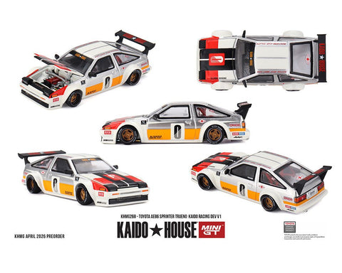 Kaido House x Mini GT Toyota AE86 Sprinter Trueno Kaido Racing Dev V1 – White - GT Hobby Store