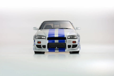 Kyosho 1/12 1999 Nissan Skyline GT-R (R34) "2 Fast 2 Furious" Silver & Blue - GT Hobby Store