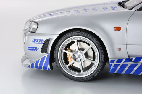 Kyosho 1/12 1999 Nissan Skyline GT-R (R34) "2 Fast 2 Furious" Silver & Blue - GT Hobby Store