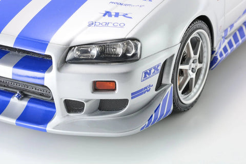 Kyosho 1/12 1999 Nissan Skyline GT-R (R34) "2 Fast 2 Furious" Silver & Blue - GT Hobby Store
