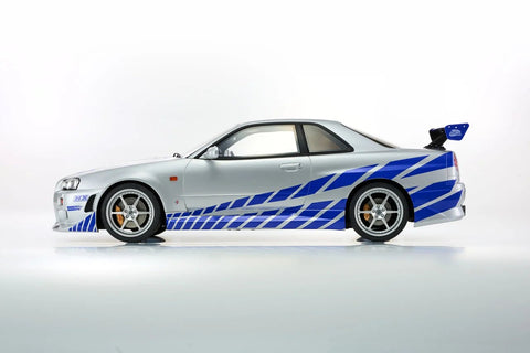 Kyosho 1/12 1999 Nissan Skyline GT-R (R34) "2 Fast 2 Furious" Silver & Blue - GT Hobby Store
