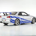 Kyosho 1/12 1999 Nissan Skyline GT-R (R34) "2 Fast 2 Furious" Silver & Blue - GT Hobby Store