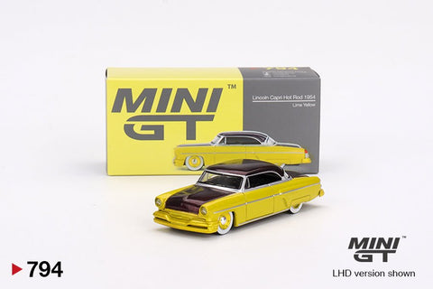 Mini GT 1:64 1954 Lincoln Capri Custom Hot Rod – Lime Yellow - GT Hobby Store