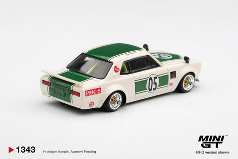 Mini GT 1/64 Nissan Skyline LB-WORKS “HAKOSUKA” – White / Green - GT Hobby Store