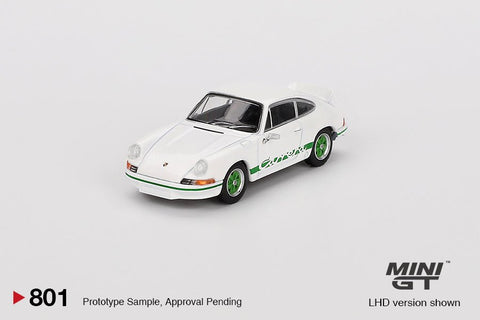 Mini GT 1:64 Porsche 911 Carrera RS 2.7 – Grand Prix White with Green Livery – Mijo Exclusives - GT Hobby Store