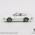 Mini GT 1:64 Porsche 911 Carrera RS 2.7 – Grand Prix White with Green Livery – Mijo Exclusives - GT Hobby Store