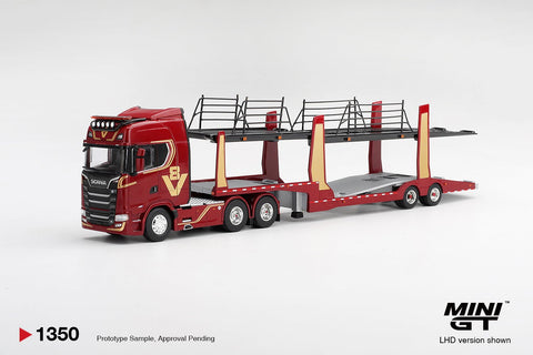 Mini GT 1:64 Scania 770S A6x4NA Car Transporter V8 50th anniversary + Car transporter – Red - GT Hobby Store
