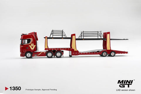 Mini GT 1:64 Scania 770S A6x4NA Car Transporter V8 50th anniversary + Car transporter – Red - GT Hobby Store