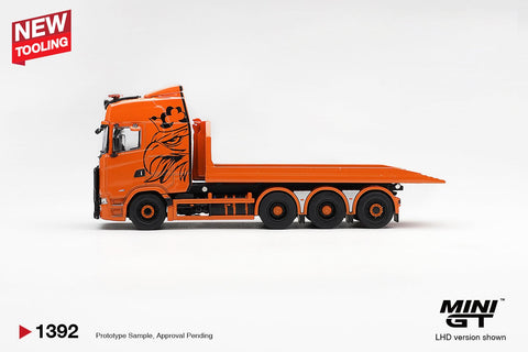 Mini GT 1/64 Scania 770S B8x4NA Hooklift Flatbed Orange - GT Hobby Store