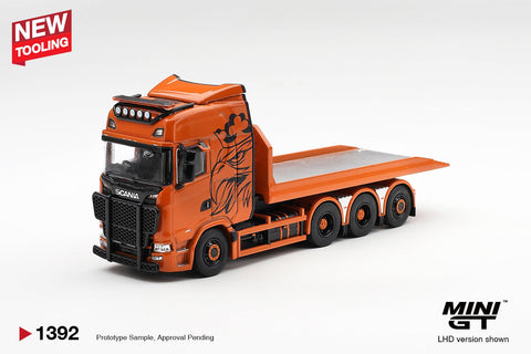 Mini GT 1/64 Scania 770S B8x4NA Hooklift Flatbed Orange - GT Hobby Store