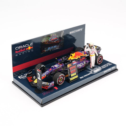 Minichamps 1/43 Oracle Red Bull Racing RB19 - Max Verstappen - Winner Las Vegas GP 2023 w/ Figurine Position Board and Pitboard - GT Hobby Store
