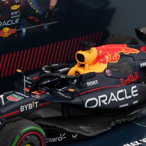 Minichamps 1/43 Oracle Red Bull Racing RB20 - Max Verstappen - Winner Brazil GP 2024 w/ Figurine and Position Board - GT Hobby Store