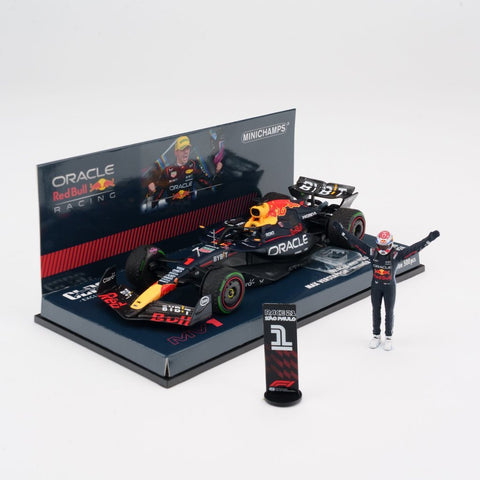 Minichamps 1/43 Oracle Red Bull Racing RB20 - Max Verstappen - Winner Brazil GP 2024 w/ Figurine and Position Board - GT Hobby Store