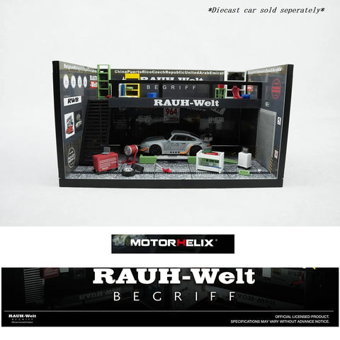 Motorhelix 1/64 Garage Scene Set - RWB Theme Garage Black - GT Hobby Store