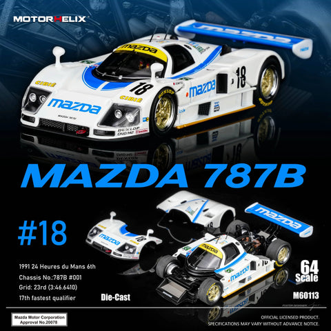 Motorhelix 1/64 Mazda 787B 18 White/Blue - GT Hobby Store