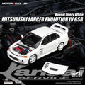 Motorhelix 1/64 Mitsubishi Lancer Evolution IV GSR Diecast Model Kansai Livery White - GT Hobby Store