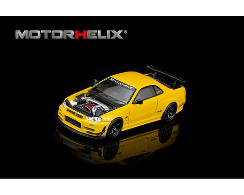 Motorhelix 1/64 Nissan Skyline GT-R R34 Custom with GT Aero Kit – Lightning Yellow - GT Hobby Store