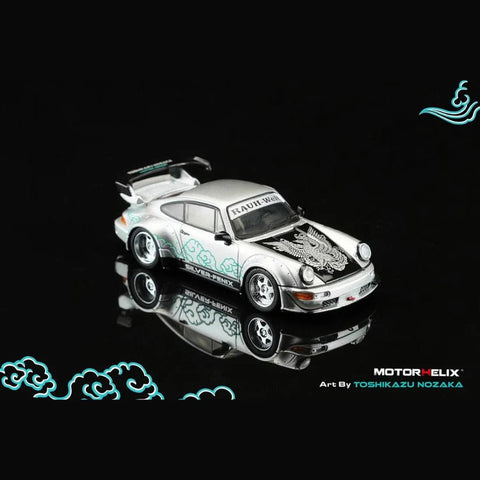 Motorhelix 1/64 RWB 911 (964) Silver-Fenix + Separate Air-Cooled 964 Engine CoolCarShow Limited Edition - GT Hobby Store