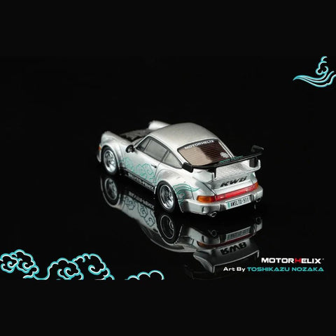 Motorhelix 1/64 RWB 911 (964) Silver-Fenix + Separate Air-Cooled 964 Engine CoolCarShow Limited Edition - GT Hobby Store