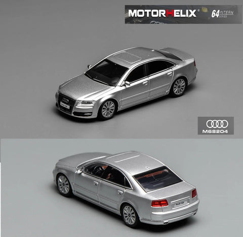 Motorhelix Intern Series 1/64 Audi A8 (D3) Facelift 2008 Ice Silver Metallic - GT Hobby Store