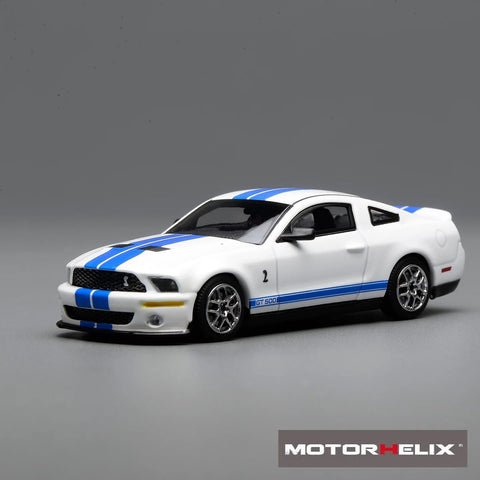 Motorhelix X Greenlight 1/64 Ford Mustang Shelby GT500 2007 White With Blue Stripe - GT Hobby Store