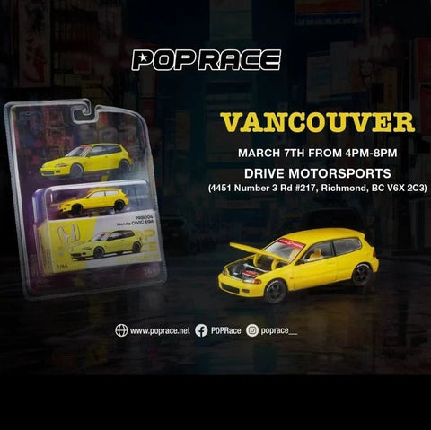 Pop Race 1/64 Honda Civic EG6 Yellow - Vancouver 2026 Edition - GT Hobby Store