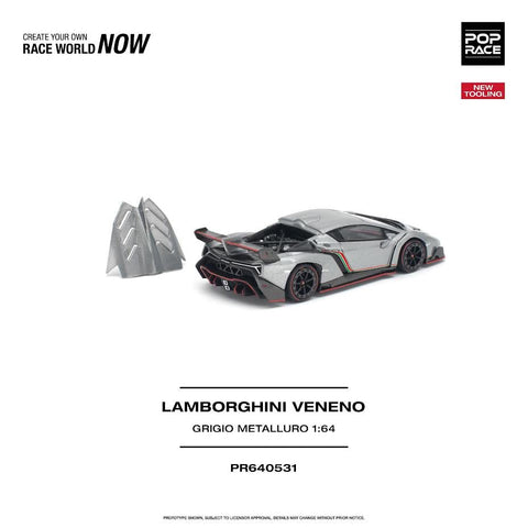 Pop Race 1/64 Lamborghini Veneno Grigio Metalluro - GT Hobby Store